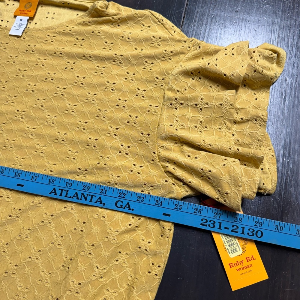 Ruby Rd. Mustard Eyelet Ruffle-Sleeve Tunic - Picture 5 of 7